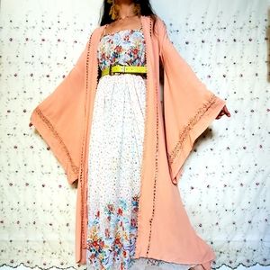 Vintage 70s Pleated Floral Chiffon Maxi Dress